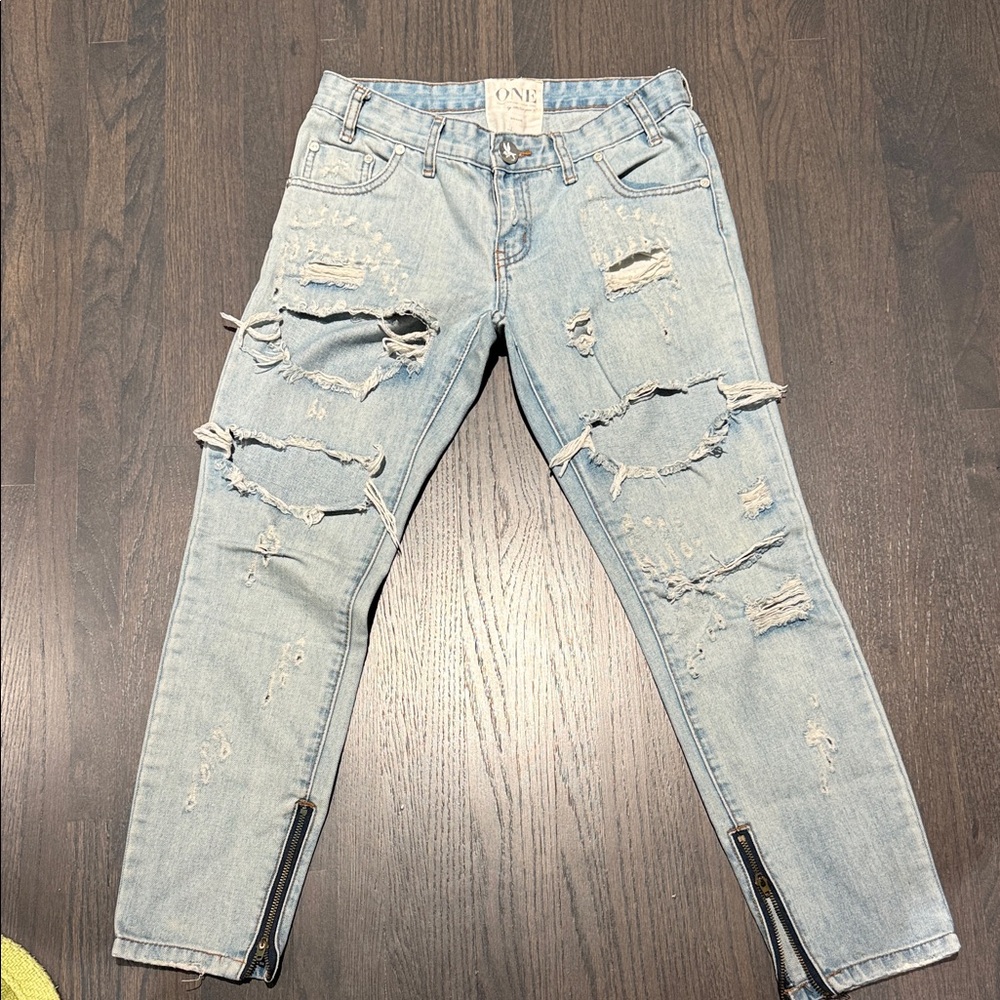 One Teaspoon Light Blue Distressed Jeans